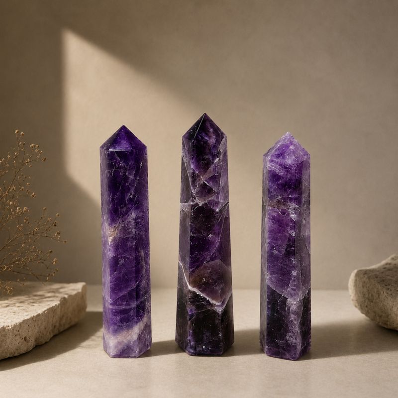 Gemstone Six Face Obelisk Points approx 11cm - Amethyst