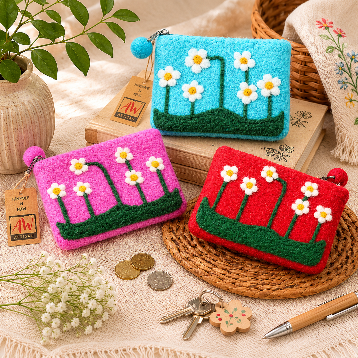 Natural Felt Zipper Pouch