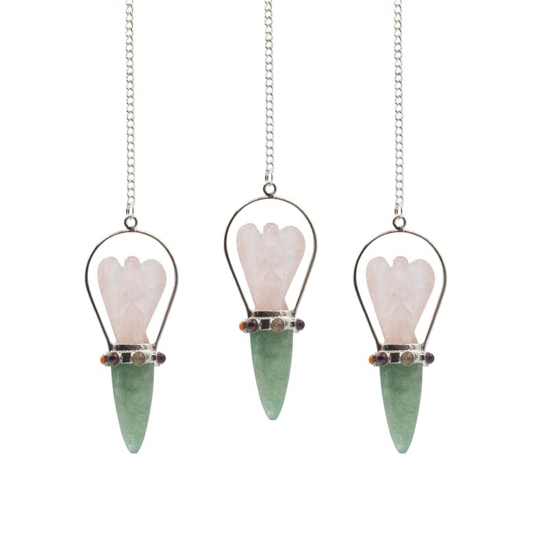 The Heart Oracle - Two Piece Angel Pendulum - Chakra Band - Rose Quartz & Green Aventurine