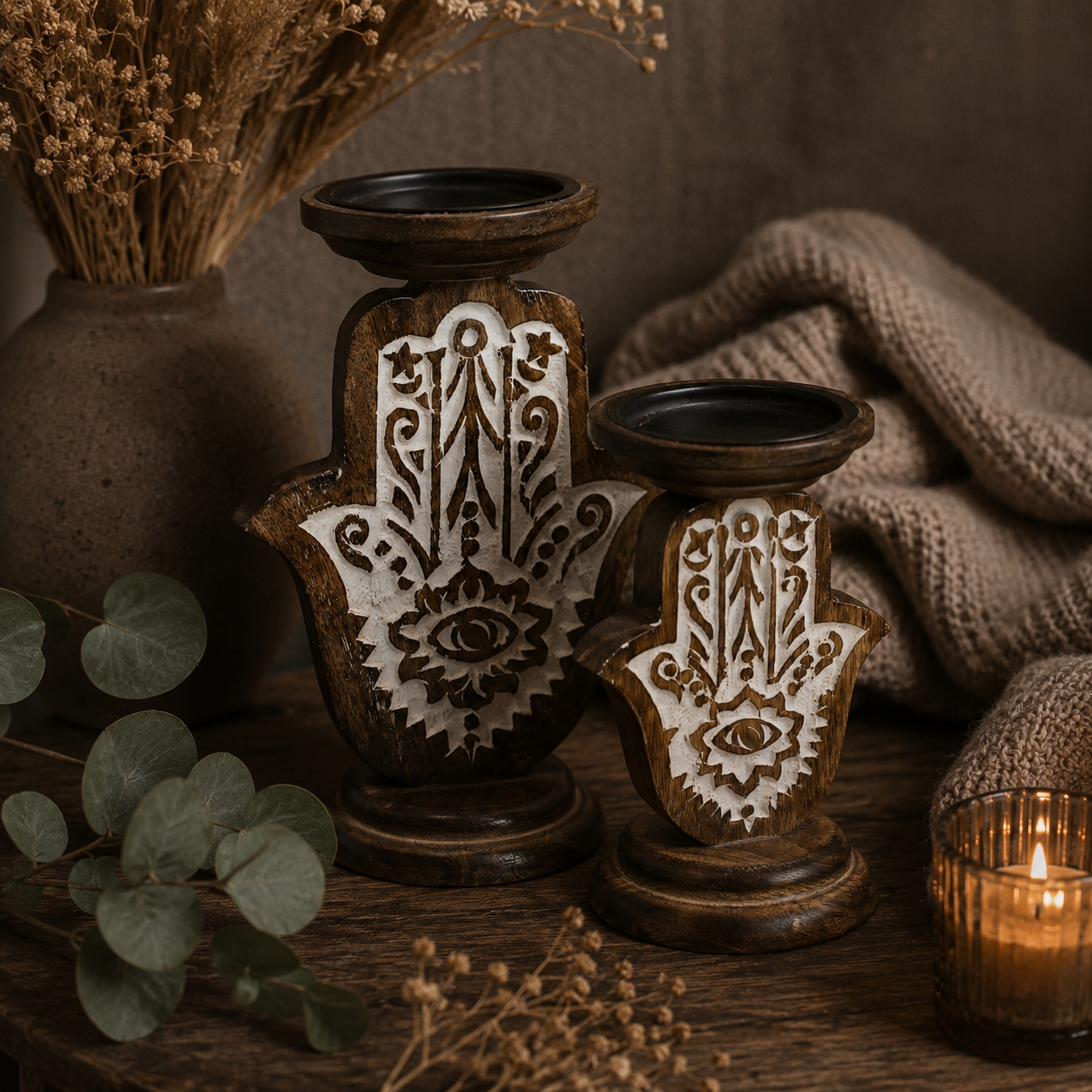 Mango Wood Candle Stands
