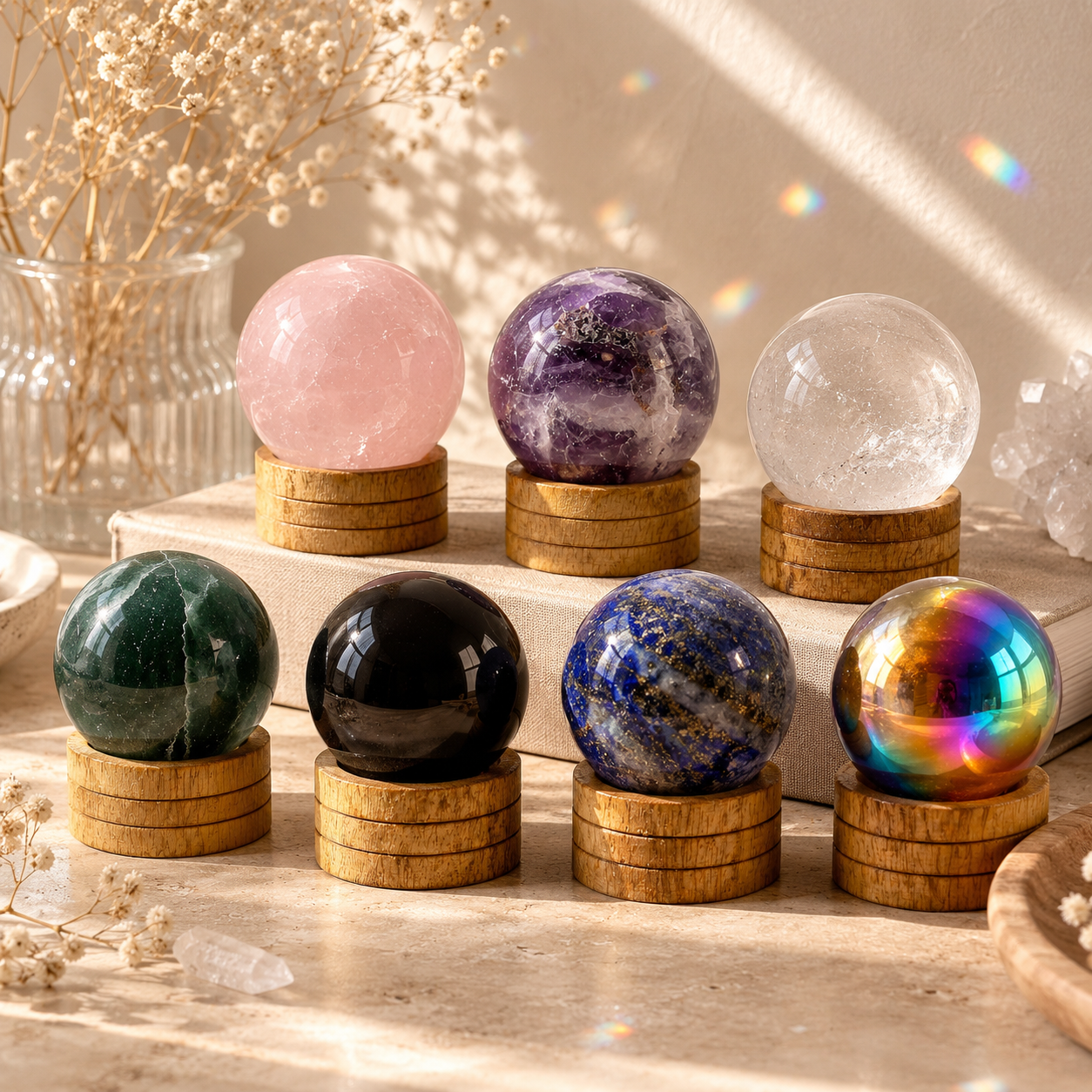 Gemstone Crystal Spheres with Stand