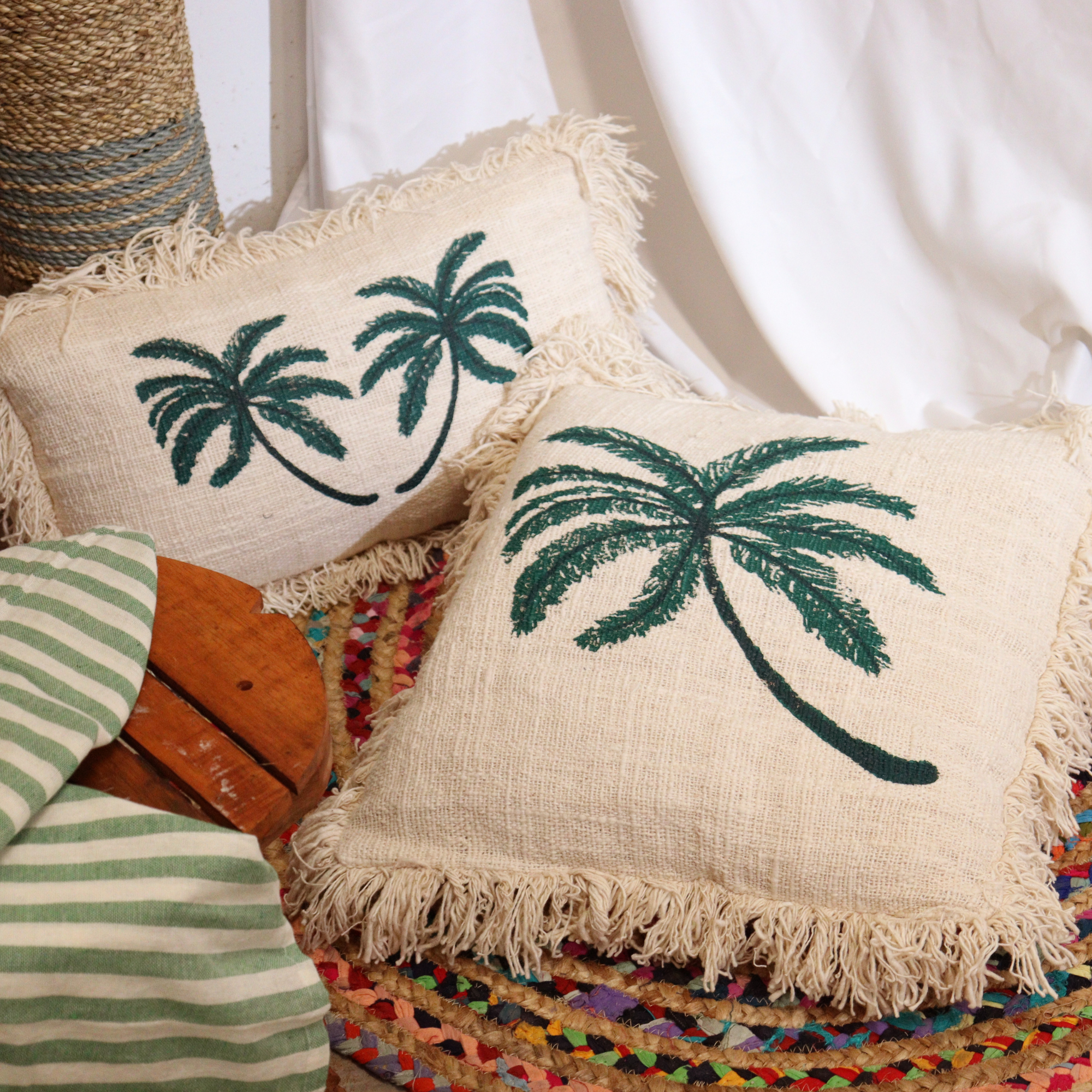 Linen Cushion Cover with Fringe