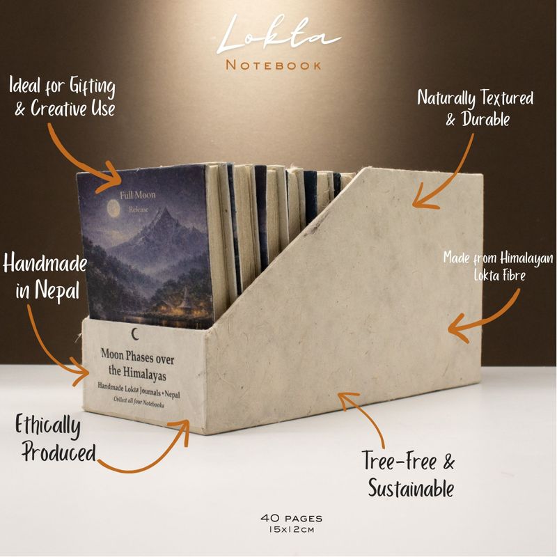 Med Mixed Mountain Moon Phase Notebooks - (12x8cm) - 40 leafs (3x4 assorted Des) - In Display Case