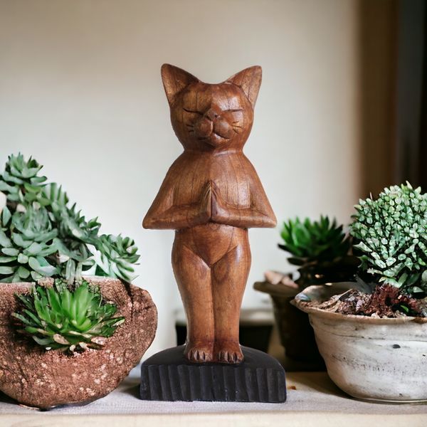 Hand Carved Yoga Cats