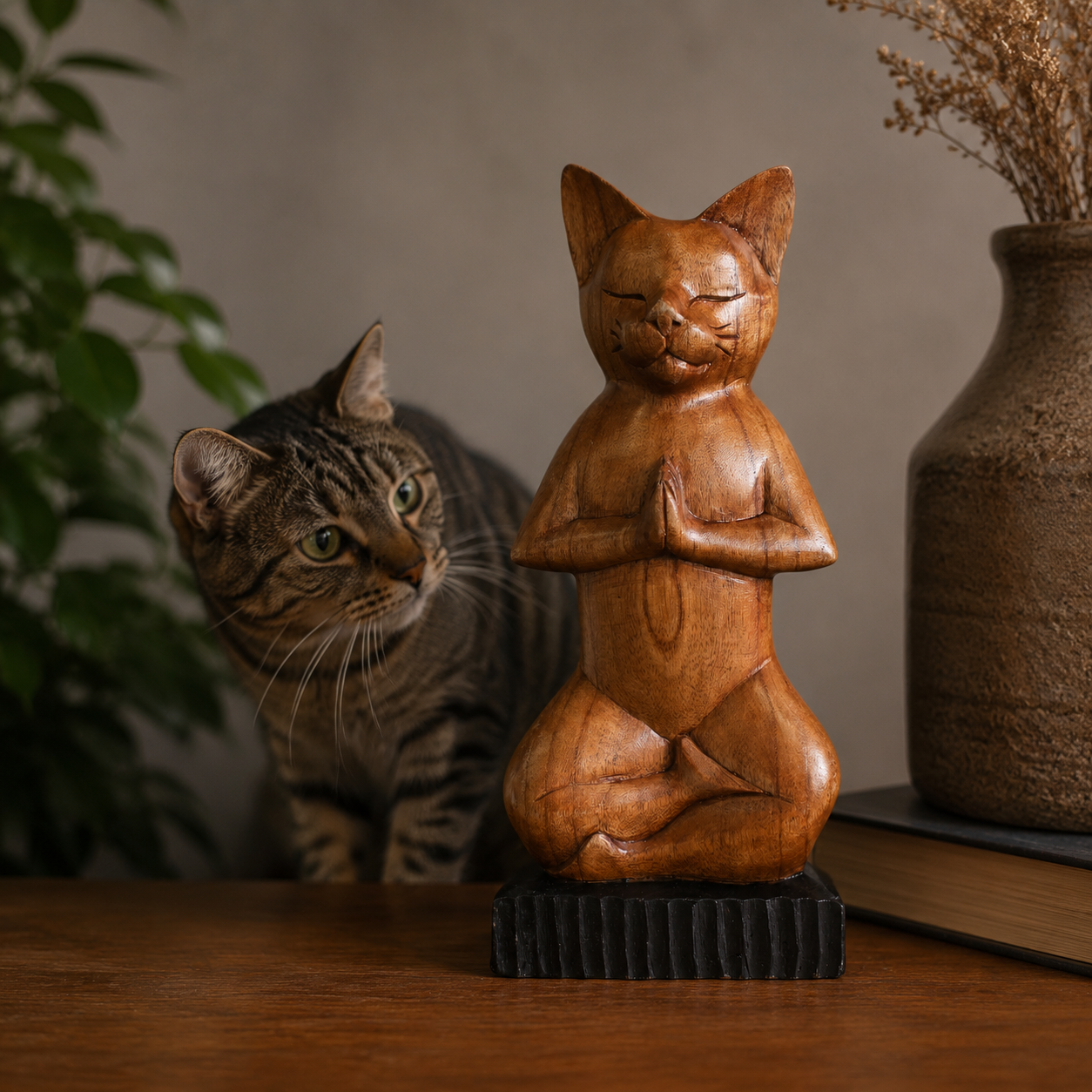 Hand Carved Yoga Cats