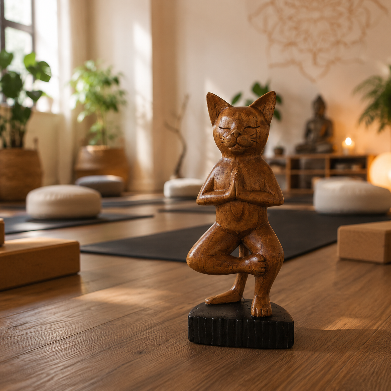 Hand Carved Yoga Cats