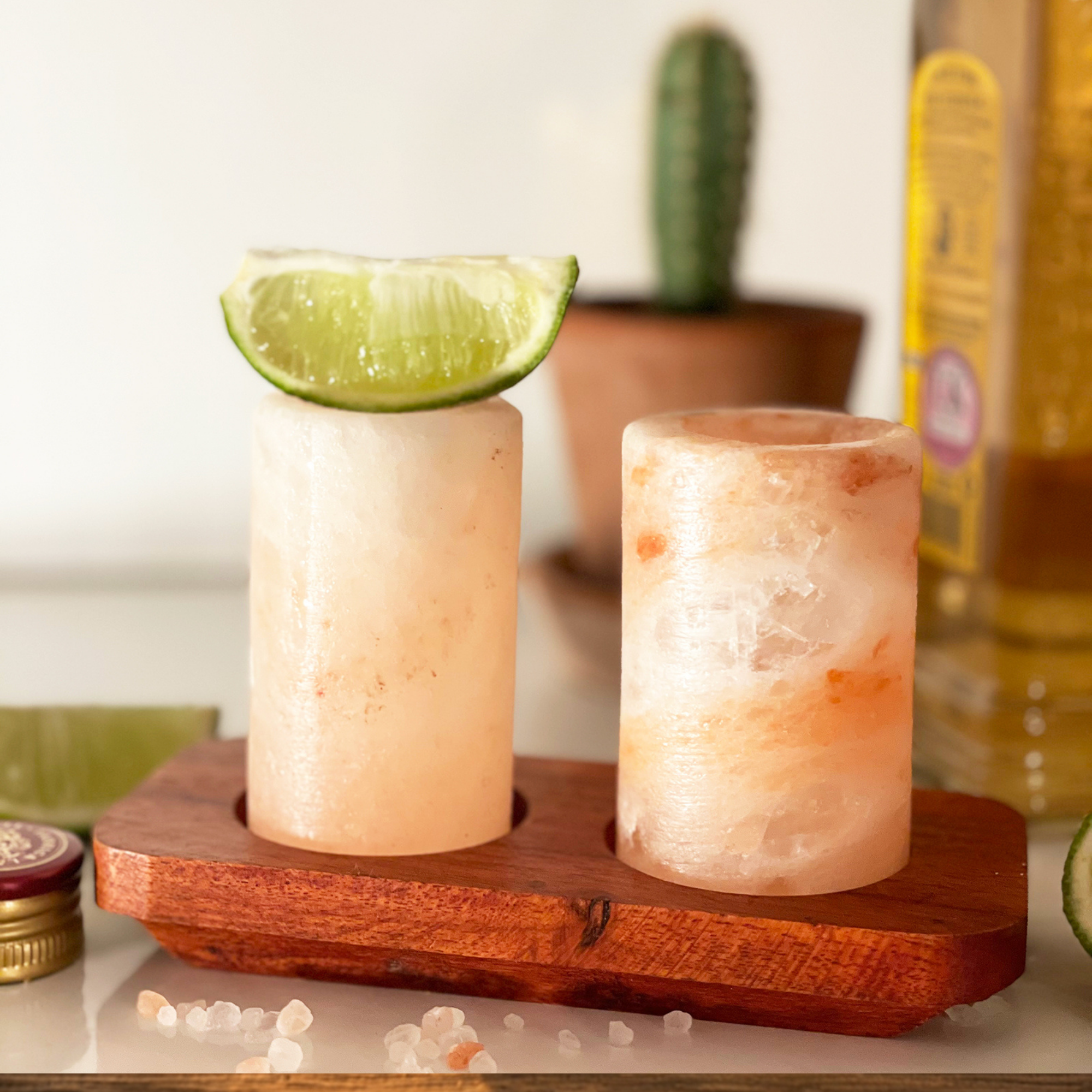 Himalayan Salt Shot Glasses & Wood Serving Tray