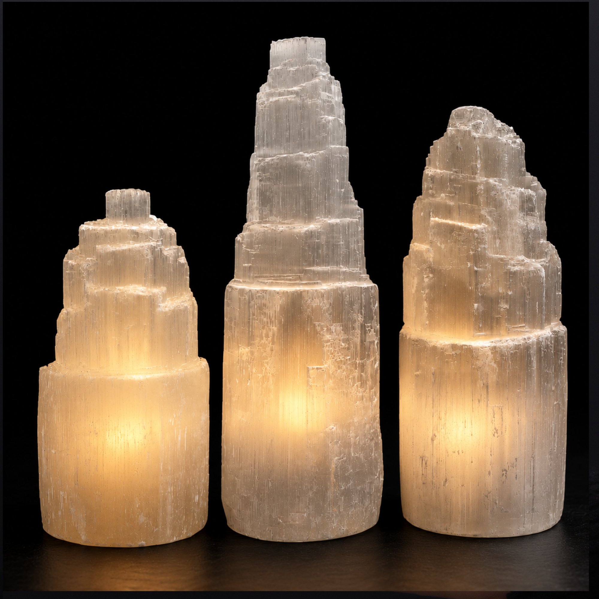 Natural Selenite Tower Lamps
