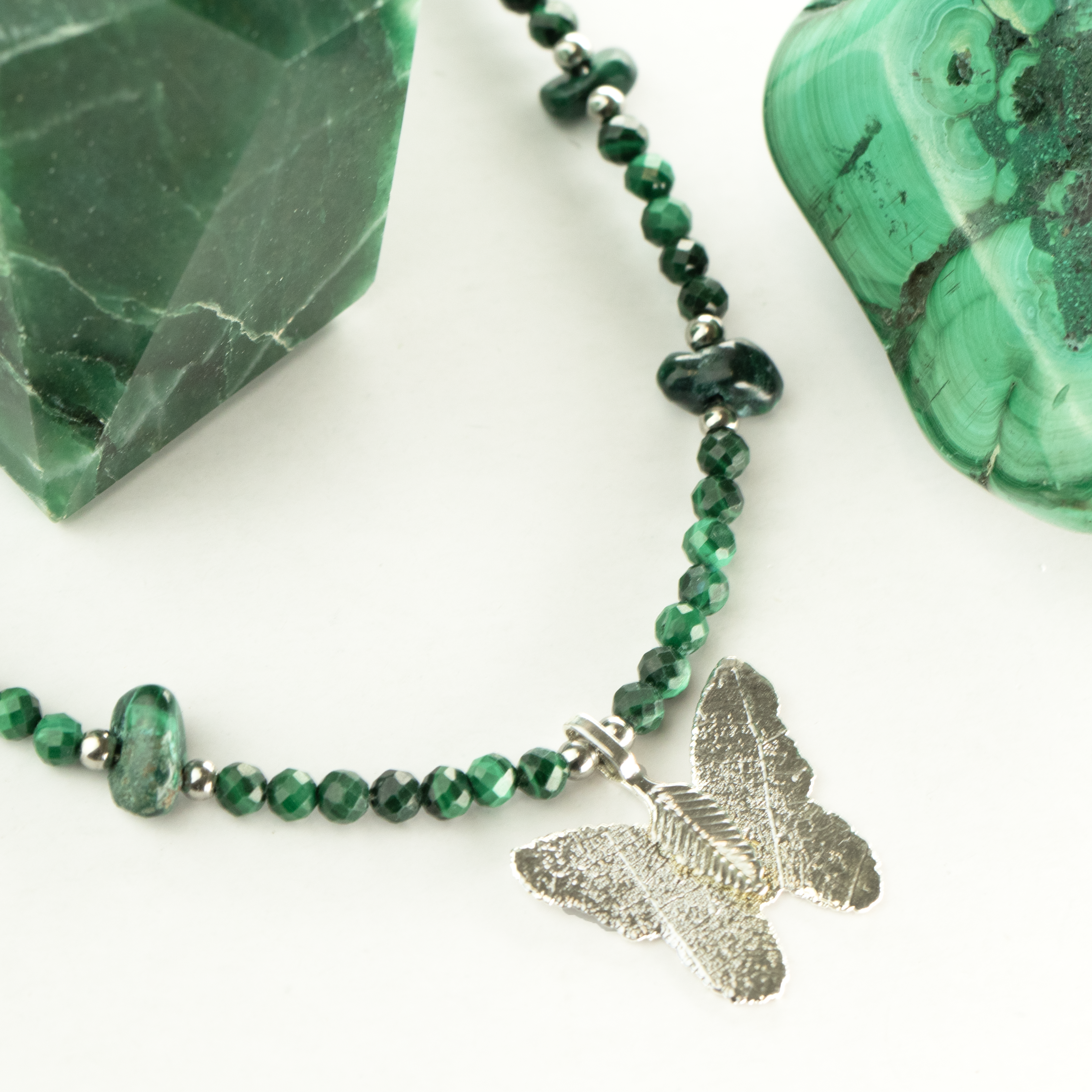Nymph Gemstone Necklaces - Real Leaf Butterfly Pendant