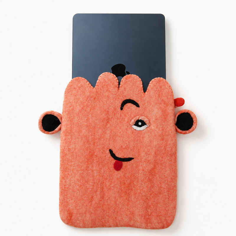 Felt Laptop Pouch (upto 14") - Pink Cute Face