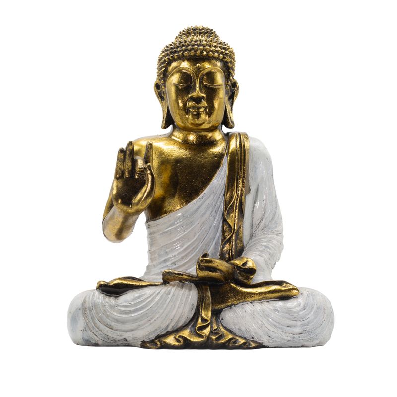 White & Gold Buddha - Extra Large 40cm - Abhaya Mudra (No Fear)