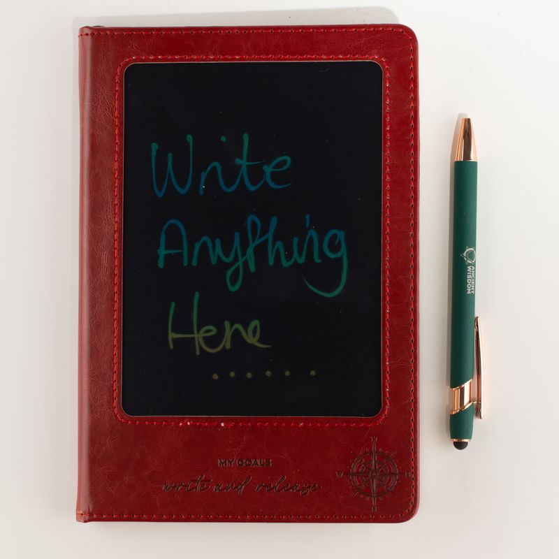 Intention Note Book - LCD Wipe Screen - Red Leather Effect - Brass Leaf - 80 Leafs