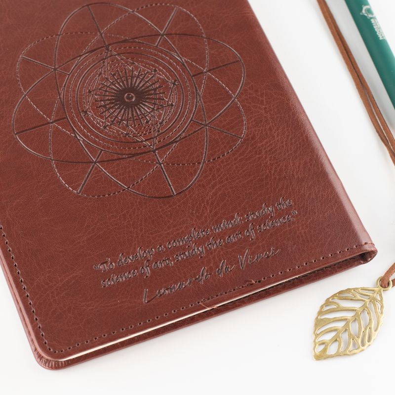 Intention Note Book - LCD Wipe Screen - Brown Leather Effect - Brass Leaf - 80 Leafs