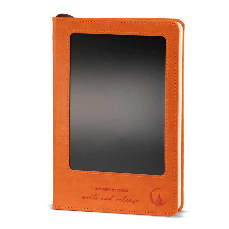 Intention Note Book - LCD Wipe Screen - Orange Leather Effect - Brass Leaf - 80 Leafs