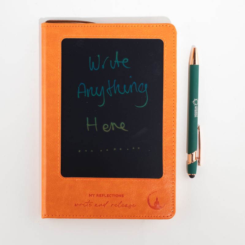 Intention Note Book - LCD Wipe Screen - Orange Leather Effect - Brass Leaf - 80 Leafs