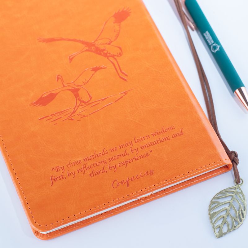 Intention Note Book - LCD Wipe Screen - Orange Leather Effect - Brass Leaf - 80 Leafs