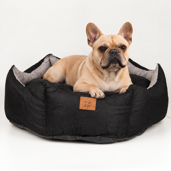Paw Bed - Large Royal Crown - Black & Grey - 60x60x26cm