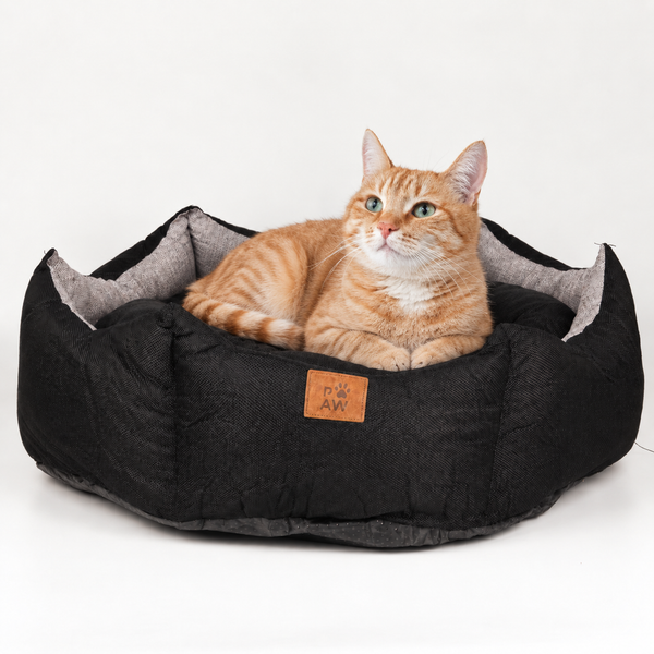 Paw Bed - Large Royal Crown - Black & Grey - 60x60x26cm
