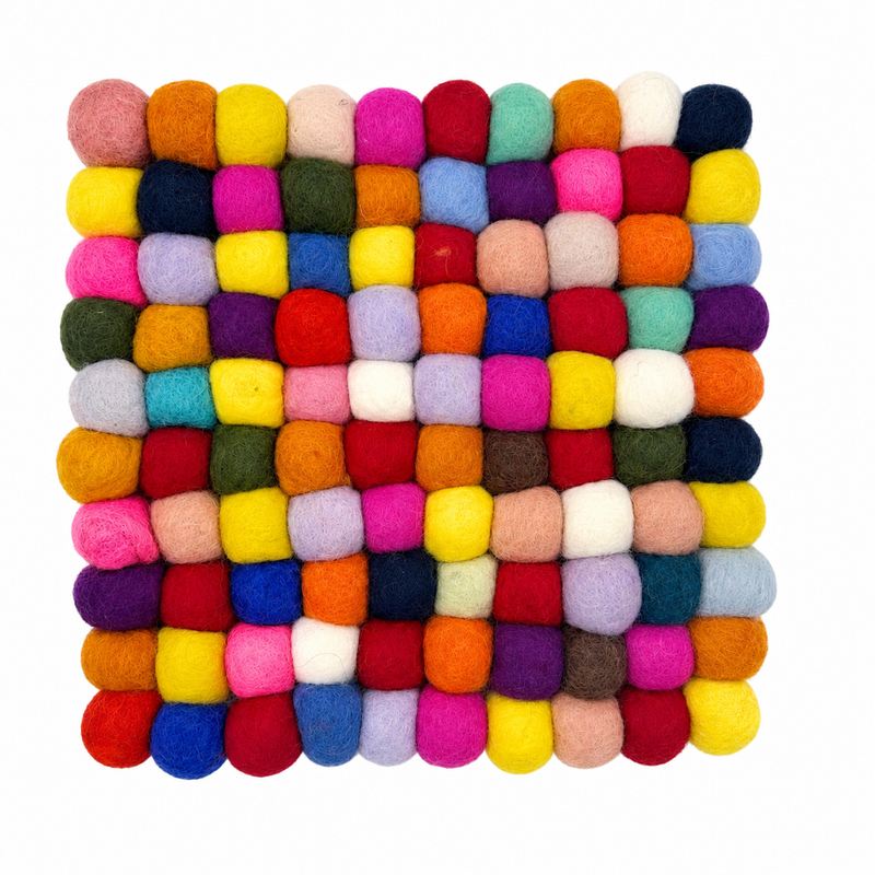 Felt Ball Square Placemat - 20cm Multi Colour