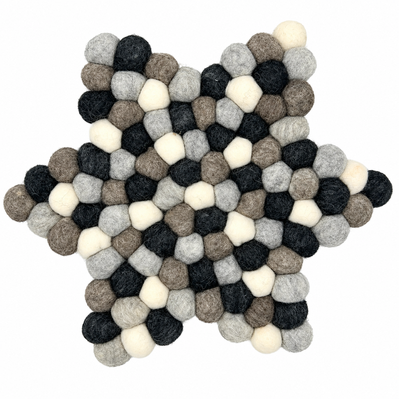 Felt Ball Star Centre Mat - 38x18cm Multi Grey Colour