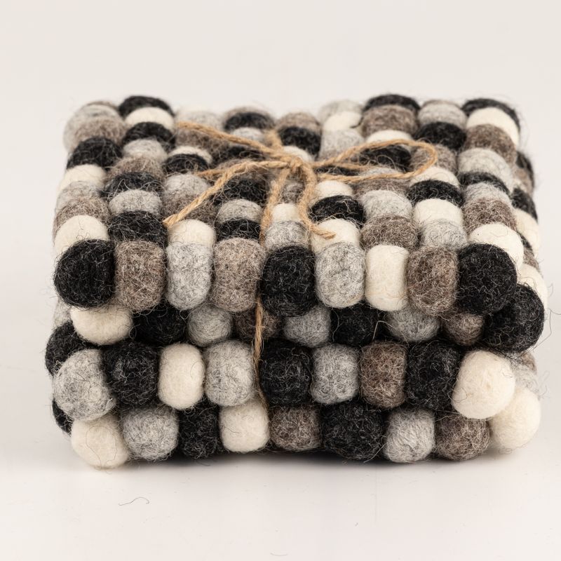 Felt Ball Square Coasters - 10cm Multi Grey colour (set of 4)