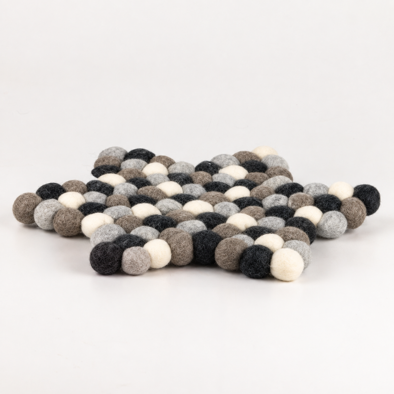 Felt Ball Star Centre Mat - 38x18cm Multi Grey Colour