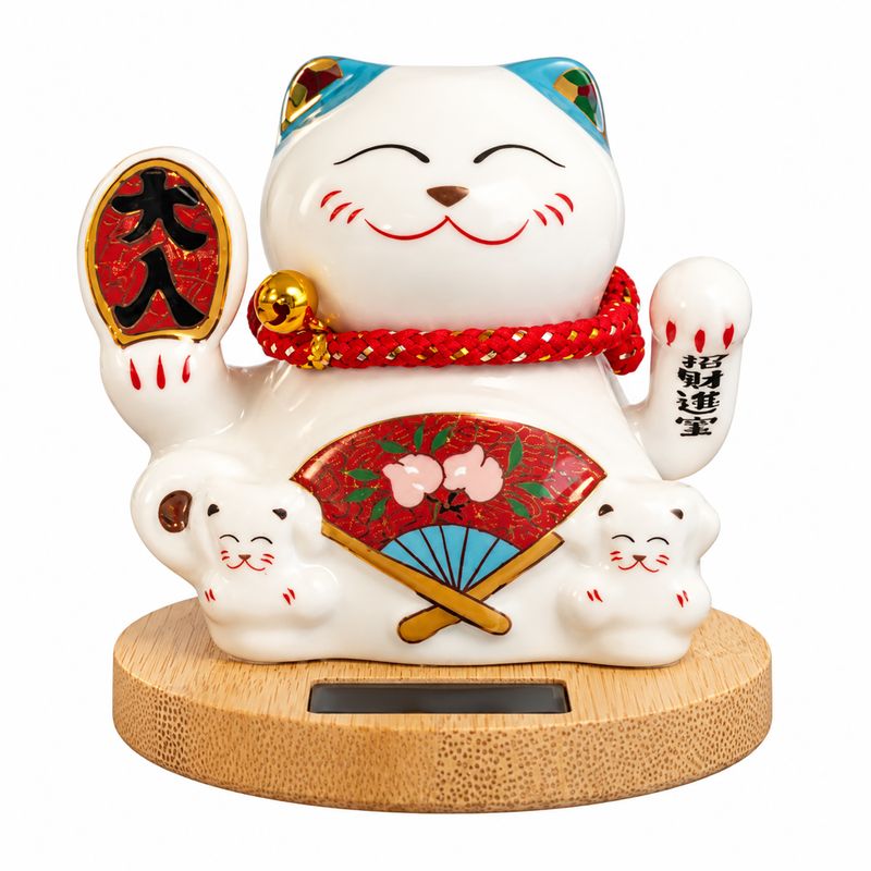 Solar Money Cat Wooden Base - Blue moving Hand
