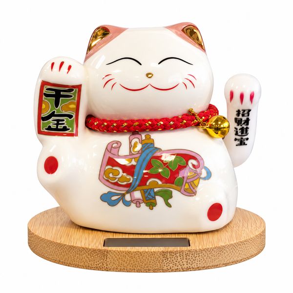 Solar Money Cat Wooden Base - Pink Moving Hand
