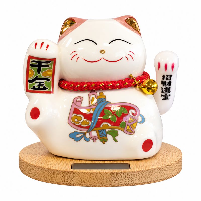 Solar Money Cat Wooden Base - Pink moving Hand
