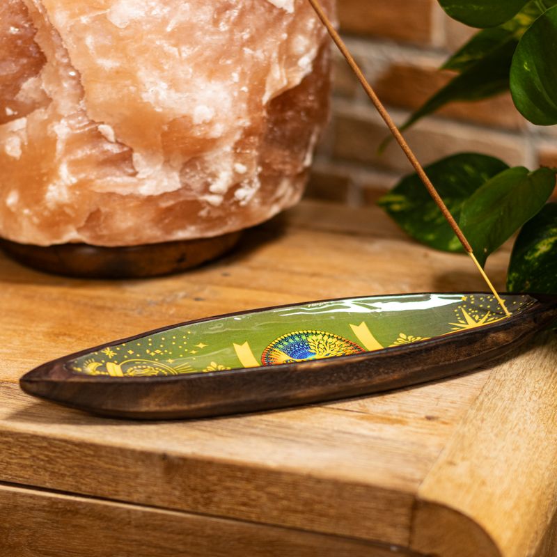 Enamel Incense Bowl - Mango Wood - Tree of Life