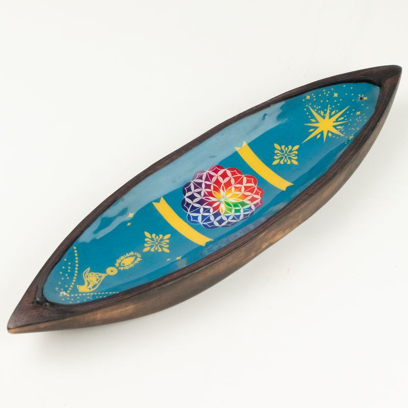 Enamel Incense Bowl - Mango Wood - Mandala