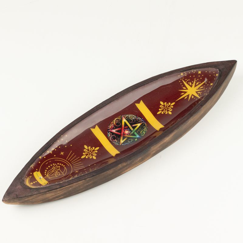 Enamel Incense Bowl - Mango Wood - Pentagon