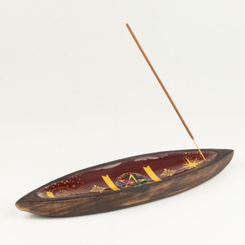 Enamel Incense Bowl - Mango Wood - Pentagon