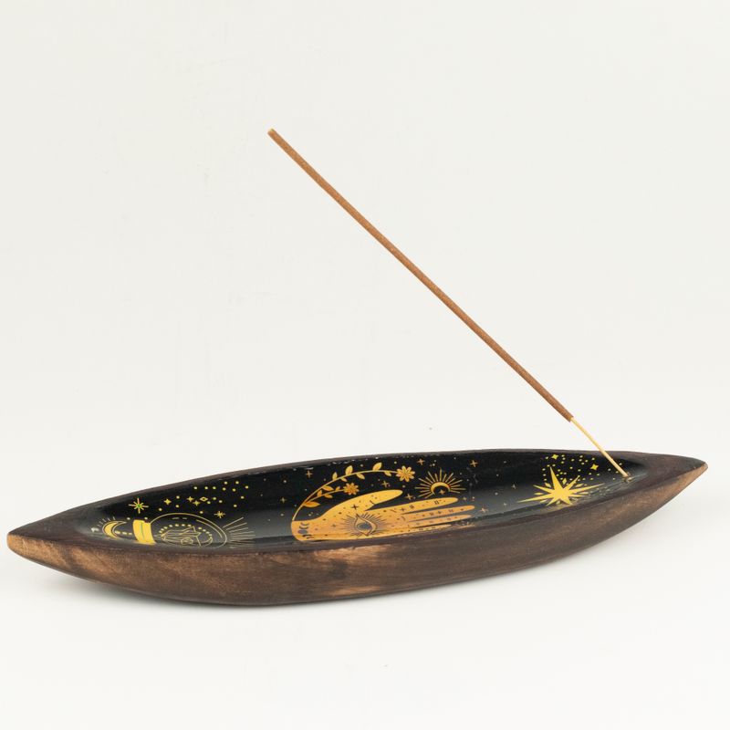 Enamel Incense Bowl - Mango Wood - Hamsa
