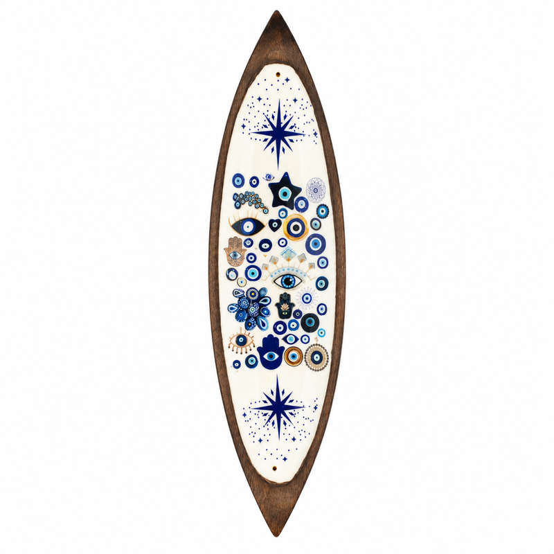 Enamel Incense Bowl - Mango Wood - Evil Eye