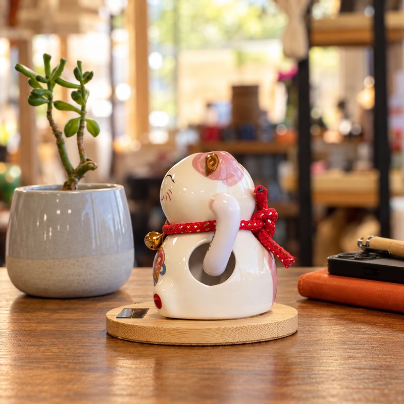 Solar Money Cat Wooden Base - Pink moving Hand