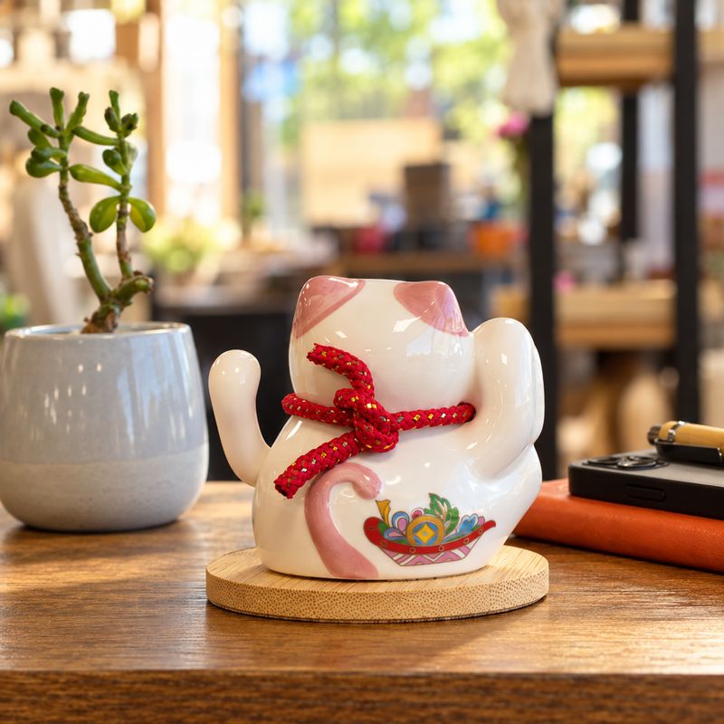 Solar Money Cat Wooden Base - Pink moving Hand
