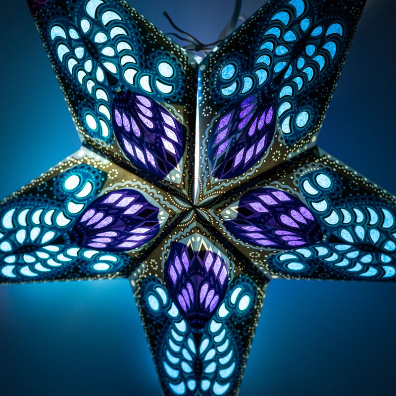 Star Lamp - Purple & Teal Peacock Five  Point - 60cm