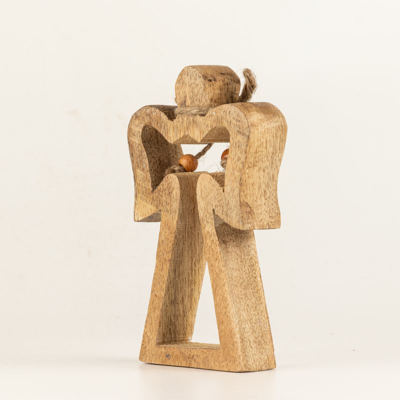Small Mango Wood Halo Angel - White Enamel