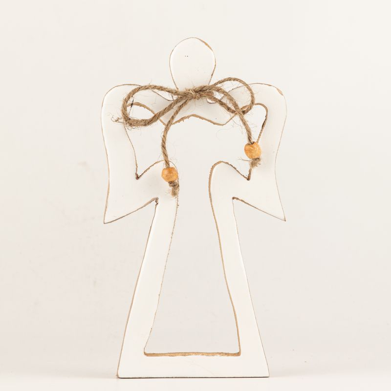 Med Mango Wood Halo Angel - White Enamel