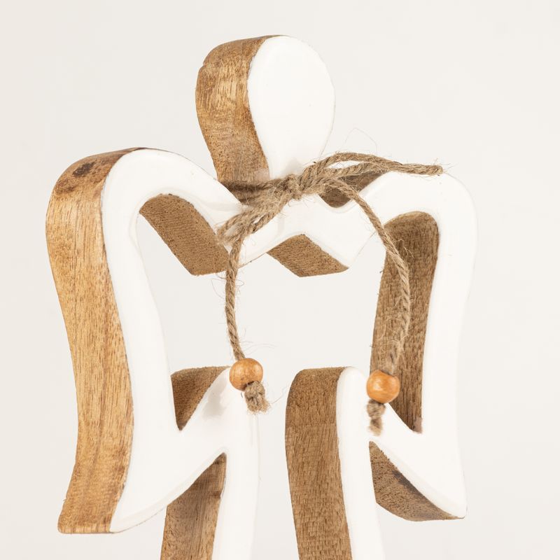 Large Mango Wood Halo Angel - White Enamel
