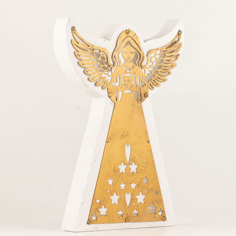 Mango Wood Angel - Whitewash with Iron Decor Cut Out - 22cm