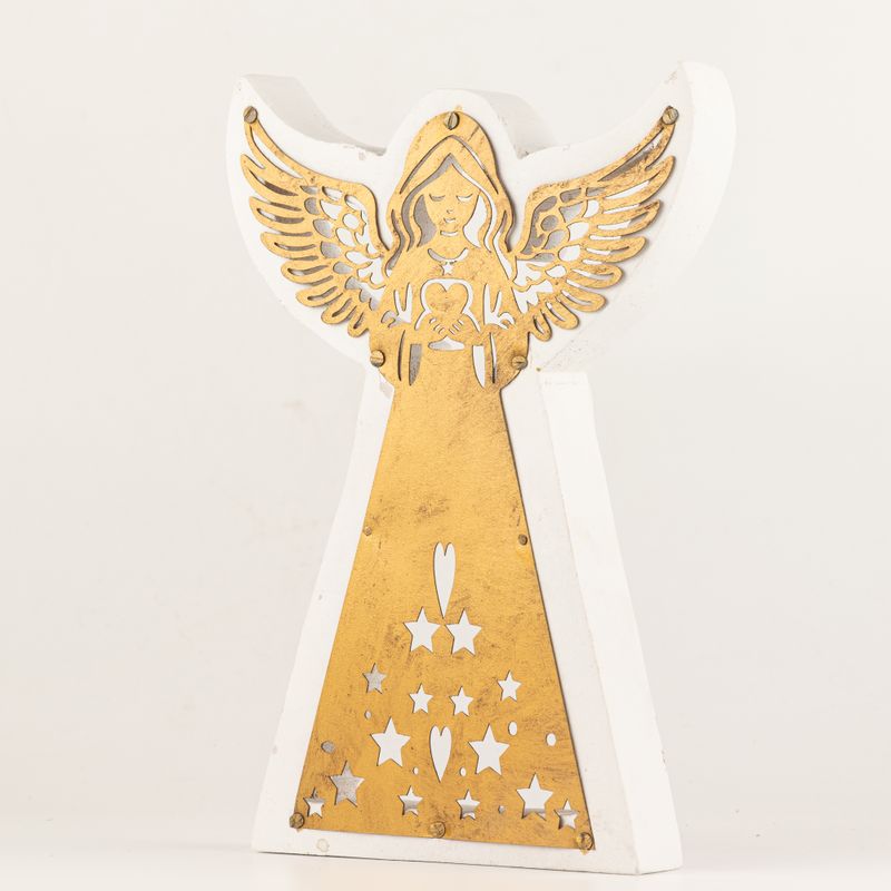 Mango Wood Angel - Whitewash with Iron Decor Cut Out - 22cm