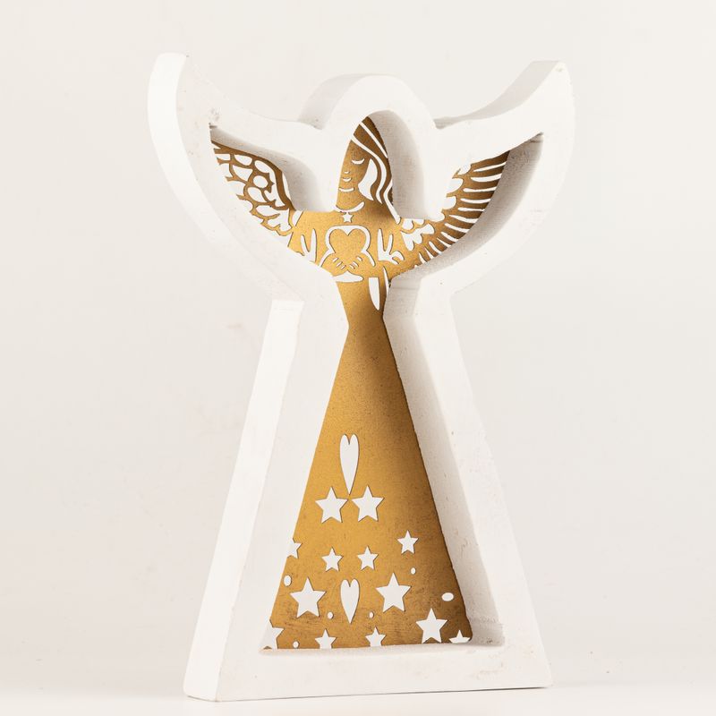 Mango Wood Angel - Whitewash with Iron Decor Cut Out - 22cm