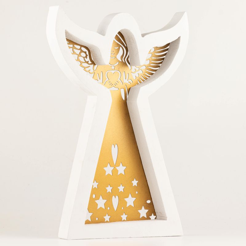 Mango Wood Angel - Whitewash with Iron Decor Cut Out - 39cm