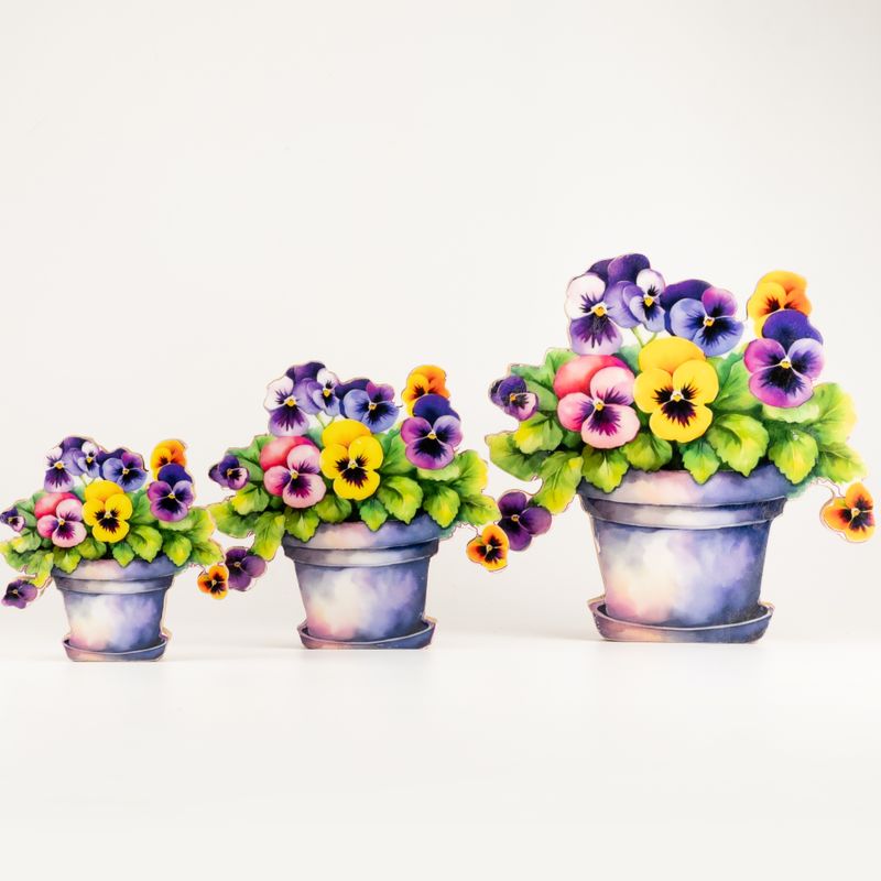 Wooden House Plants - Medium Pansy