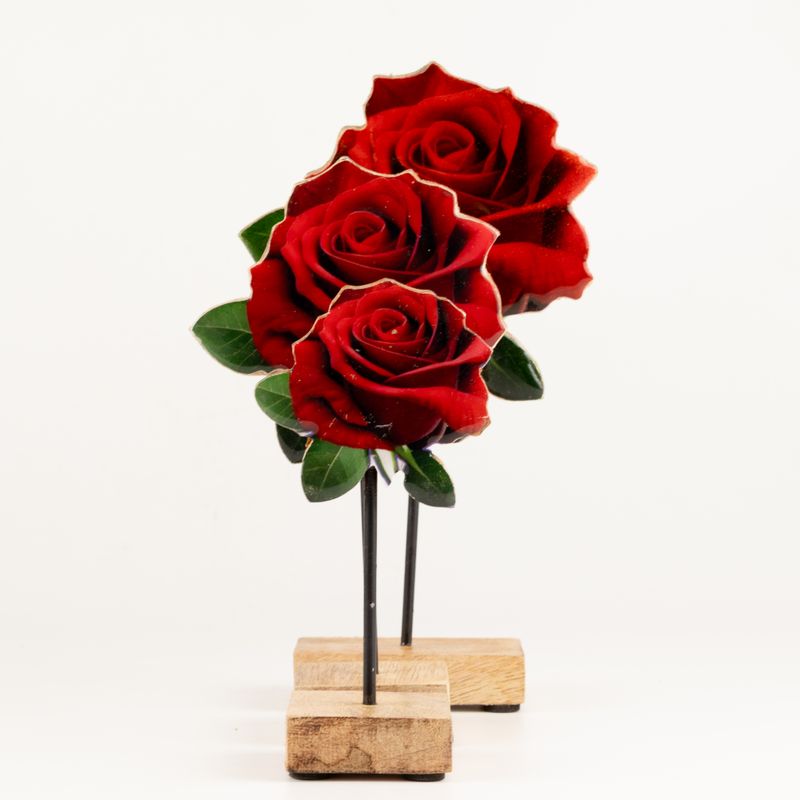 Wooden House Plants - Large Single Rose