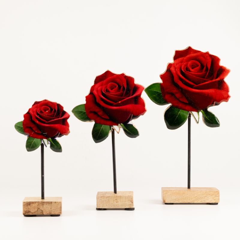 Wooden House Plants - Large Single Rose