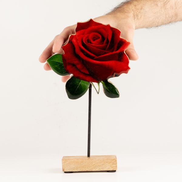 Wooden House Plants - Large Single Rose