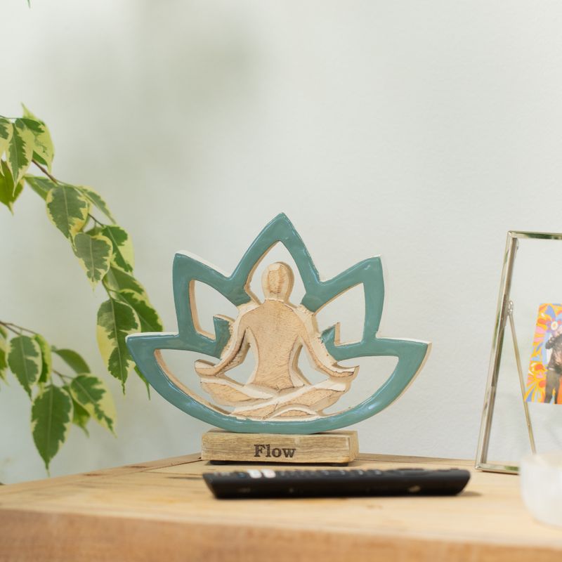 Wooden Yoga Lady - Lotus Flower -Teal - Flow